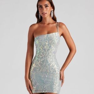 Karla Sequin Iridescent One Shoulder Dress
